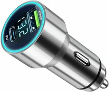 PD＋USB シガーソケット 2口 車載充電器 カーチャージャー スマホiPhone車内充電器 電圧計 LED表示_画像1