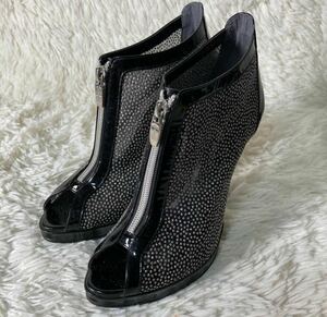 [ apparel ]* beautiful goods * COMEXkomeks rhinestone mesh open tu center Zip pumps high heel pin heel L 24