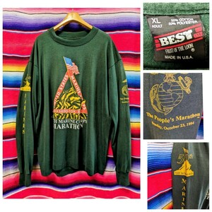 90s ビンテージ USA製 USMC 長袖Tシャツ ロンT 袖プリント 米軍放出品 FRUITOFTHELOOM 1990年代■サイズ表記XL フルーツオブザルーム 古着