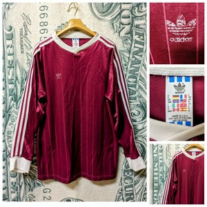 90s ビンテージ ADIDAS USA製 ロンT 長袖Tシャツ サッカーゲームシャツ ATP 1990年代■サイズ表記M 古着 アメリカ製 madeinusa 古着 80s