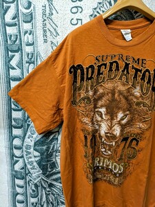 00s ビンテージ DELTA デルタ SUPREME PREDATOR プリントTシャツ■2000年代製 表記XLサイズ MEXICO製 ブラウン アメカジ 古着 古着卸 90s