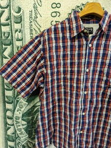 90s ビンテージ STUSSY 刺繍入り マドラスチェック 半袖シャツ 1990年代製■表記Sサイズ USA オールド ステューシー アメカジ 古着 
