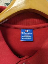 90s ビンテージ CHAMPION 青タグ 赤 半袖ポロシャツ 旧タグ 1990年代製■サイズ表記L トリコ 刺繍 チャンピオン アメカジ 古着 古着卸 80s_画像4