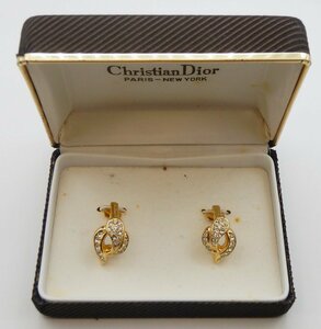 Christian Dior クリスチャンディオール☆イヤリング ゴールドカラー ラインストーン☆キラキラ ゴージャス☆Z0511057