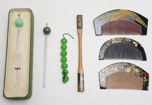  antique * [.][.][.] lacqering / lacquer ware / gold paint /..? 7 point together * era comb ornamental hairpin hair ornament kimono small articles kimono *E0515076
