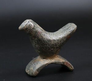 中国美術 青銅器 象嵌 鳥 置物 発掘 TK097