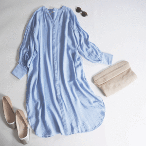 # used # Urban Research # back slit sia- shirt One-piece light blue! back fake button design! front . open . feather woven also 