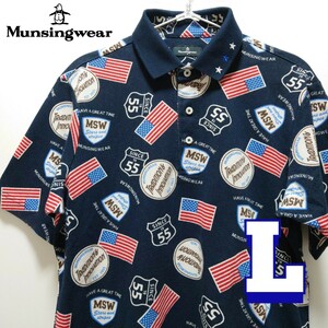 Munsingwear Munsingwear wear polo-shirt with short sleeves total pattern men's L[ beautiful goods ] stylish America national flag pattern 