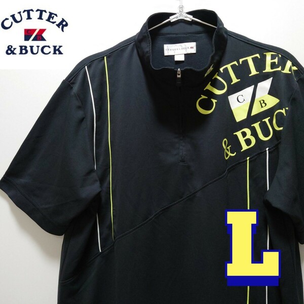 CUTTER&BUCKカッターバック　ゴルフウェア　半袖　メンズL【美品】黒ブラック　おしゃれ