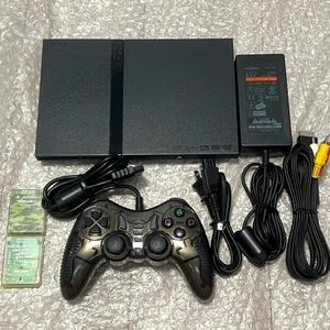 〈良品・動作確認済み〉PS2 プレイステーション2 SCPH-70000 CB チャコールブラック 薄型 本体 メモリーカード プレステ2 PlayStation2
