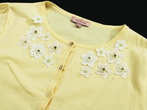 2020年美品 TOCCAトッカ 洗えるTRUMPET FLOWER KNITニットカーディガン 定価2.7万 M/黄 sb400