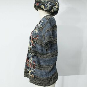 美品 M.&KYOKO/エムアンドキョウコ 半袖ニットプルオーバー&ニット帽子セット F/青 sb412の画像4