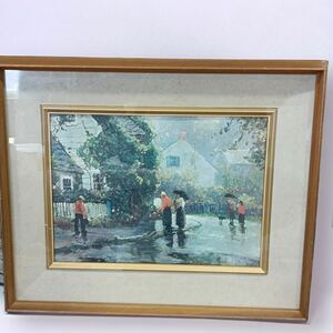 [八1862] 【中古品】絵画　印刷画　雨の日シーム　額寸法　横約490㎜ 縦約400㎜ 厚さ約60㎜