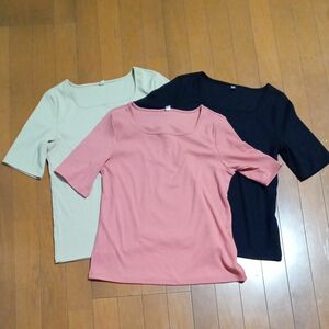 トマト様 UNIQLO☆リブスクエアネックT 5分袖 3色 セット