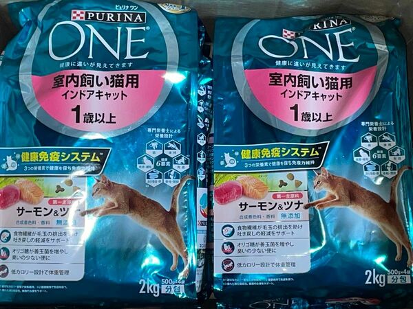 ピュリナワン 室内飼い猫用インドアキャット サーモン&ツナ 2kg 4袋