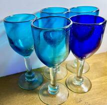 メキシコ産ワイングラス(青色)H＝約20cm W＝約7.5cmメキシコで、購入しましたアンティーク_画像4