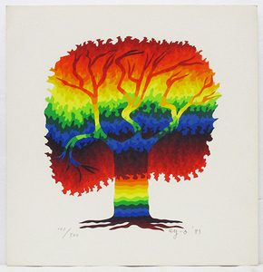 ..( I *o-/Ay-o)[ crystal tree ] silk screen ed.101/500. pencil autograph seat only 1981 year work rezoneNo.436