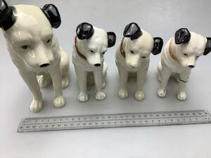 Y2595 ビクター犬 陶器 4点 セット Victor ニッパー犬 置物 インテリア アンティーク コレクション レトロ 当時物 人形