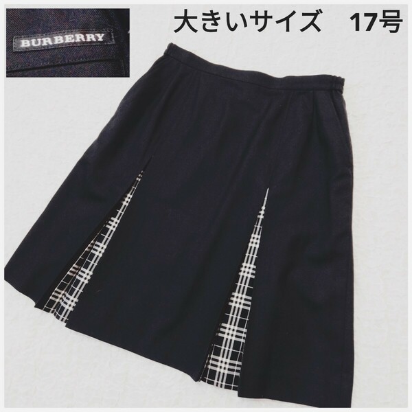 BURBERRY GOLF*バーバリーゴルフ*大きいサイズ17号*黒*チェック*オーバースカート*クリーニング済*美品*ブラック*三陽商会*日本製*W76