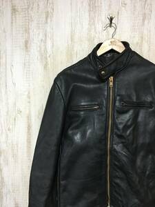 at153*[ band color leather single rider's jacket ]Leico LEATHERS leather jacket black 44