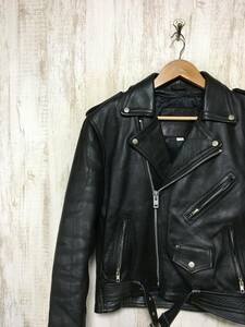 at155*[ leather double rider's jacket ]kakuishikakisi black L