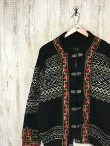 at161*[ Vintage б/у одежда nordic вязаный свитер ]chimayoneitib дизайн чёрный рисунок 
