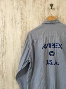 272☆【USA ミリタリー ワークシャツ】AVIREX JEANS アヴィレックス 水色 M