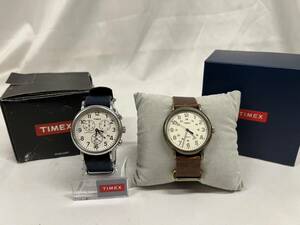 T6554 1 jpy ~ [ operation goods ] TIMEX wristwatch 2 pcs set Timex we kenda-TW2P85700 leather band TWC0638009J chronograph box attaching 