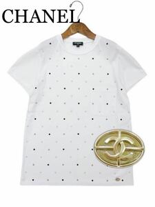 シャネル　CHANEL 半袖カットソー　Tシャツ　レア　正規品　ドット柄　ココマークチャーム　レア ホワイト 水玉 S