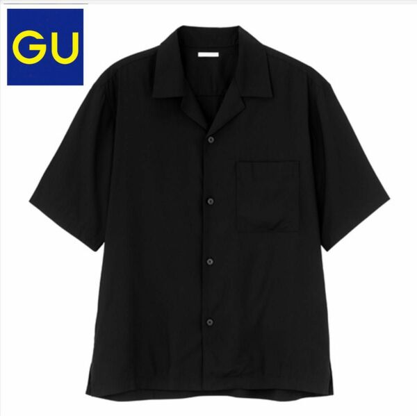 GUジーユー　オープンカラーシャツ(5分袖) Sサイズ　ブラック 開襟シャツ