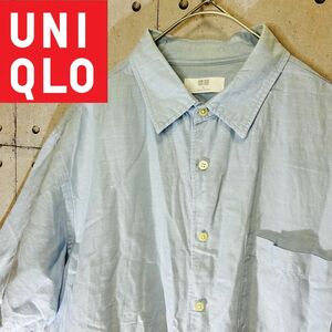 UNIQLOユニクロ　リネンコットンシャツ半袖　XLサイズ　ライトブルー 半袖 シャツ