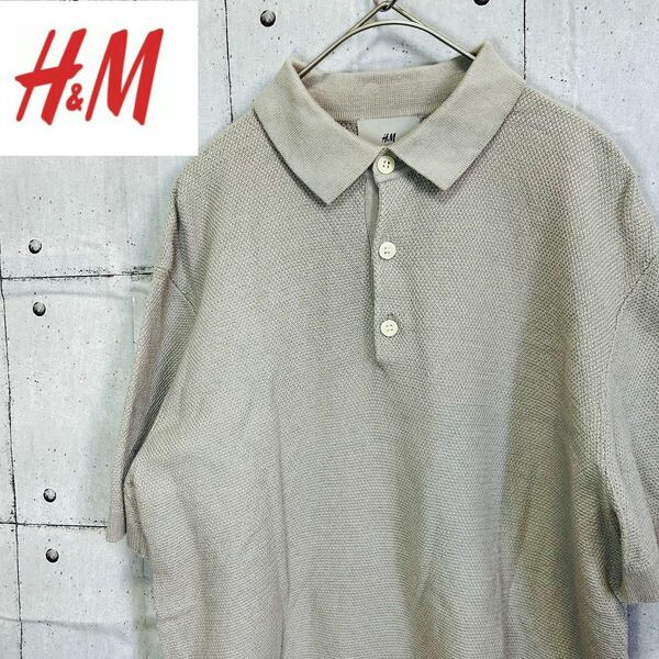 H&Mエイチアンドエム　メンズ　コットン半袖ポロシャツ　MX ベージュ