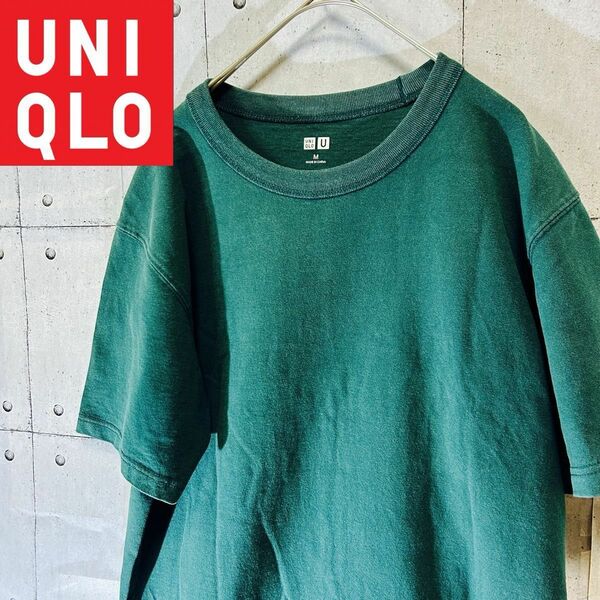 UNIQLOユニクロ　クルーネックTシャツ（半袖）Mグリーン 無地