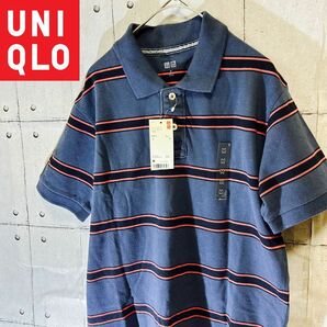 未使用　UNIQLOユニクロ　タグ付き　ボーダーポロシャツ　M 渋色 半袖 ポロシャツ 