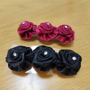 【新品・未使用】2点セット ローズ バレッタ バラ 薔薇 赤 黒