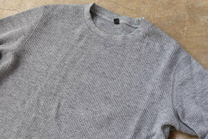 UNIQLO ワッフルクルーネックTシャツ(長袖)　03 GRAY　XL USED 送料無料