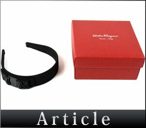 175264〇美品 Ferragamo フェラガモ ヴァラリボン カチューシャ ヘアアクセサリー ナイロン ブラック 黒 レディース 箱付/ G