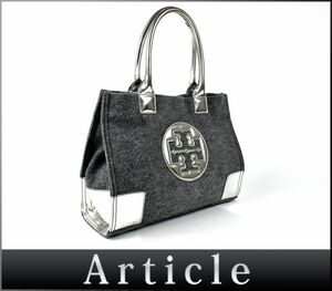 176488〇 TORY BURCH トリーバーチ エラ トートバッグ ミニトート ハンドバッグ ウール レザー グレー シルバー レディース/ B