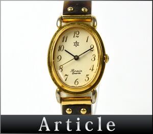 175890◆動作確認済 ORIENT オリエント ブレイン 腕時計 クォーツ YV5505-41 3針 オーバル型 GP 樹脂 ゴールド ブラウン レディース/ D
