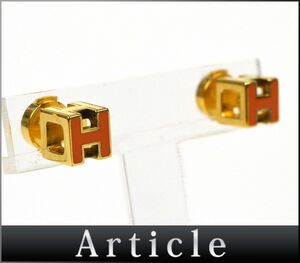 177326◆ HERMES エルメス Hキューブ ピアス アクセサリー ラッカー GP オレンジ ゴールド メンズ レディース ファッション/ E