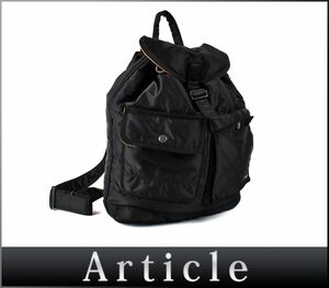 175680◆ PORTER ポーター 巾着型 リュックサック バックパック 鞄 ナイロン ブラック 黒 シルバー金具 メンズ シンプル/ B