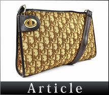 175444□ Christian Dior ディオール トロッター柄 ショルダーバッグ 鞄 キャンバス レザー 革 ベージュ ブラウン レディース/ B_画像1