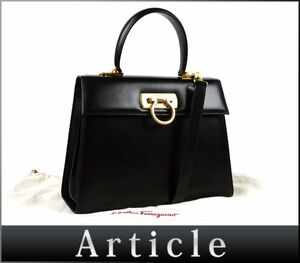 177755* beautiful goods Ferragamo Ferragamo gun chi-ni2WAY handbag shoulder bag BA21 2181 leather black lady's / B