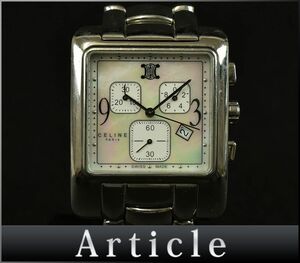 176977* operation verification settled CELINE Celine Calle wristwatch chronograph quartz Date square shell SS silver lady's / D