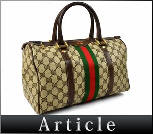 166739〇 GUCCI グッチ シェリー ミニボストンバッグ ハンドバッグ PVC レザー ベージュ ブラウン オールドグッチ レディース/ B