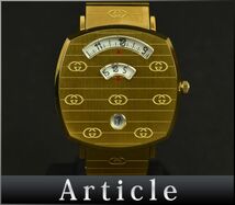 176121□美品 動作確認済 GUCCI グッチ グリップ メンズウォッチ 腕時計 クォーツ デイデイト 157.4 ゴールド アナログ ケース/ D_画像1