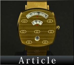 176121□美品 動作確認済 GUCCI グッチ グリップ メンズウォッチ 腕時計 クォーツ デイデイト 157.4 ゴールド アナログ ケース/ D