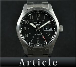 177231□動作確認済 SEIKO セイコー 5スポーツ 腕時計 自動巻 デイデイト 3針 24石 裏スケ 4R36-13P0 ブラック シルバー メンズ/ D
