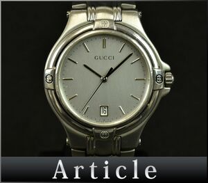 175650* рабочее состояние подтверждено GUCCI Gucci мужской часы наручные часы кварц Date раунд 3 стрелки аналог 9040M SS серебряный мужской / D
