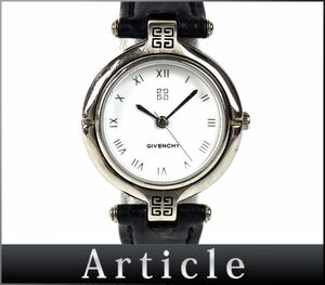 175502◆動作確認済 GIVENCHY ジバンシィ レディースウォッチ 腕時計 クォーツ 3針 SS レザー 革 ホワイト シルバー ネイビー/ D